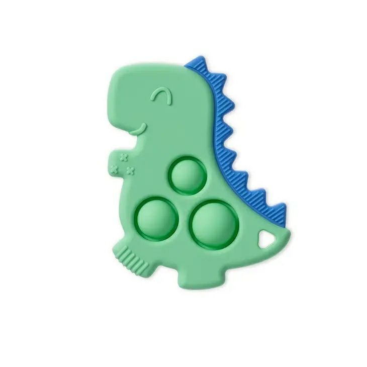 Itzy Pop Dinosaur Teether in green with bubbles to push and pop - Little Gift Nook