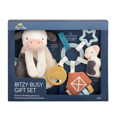 Itzy Ritzy Busy Farm Baby Gift Set. Comes packed in a clear window box showing all pieces. - Little Gift Nook