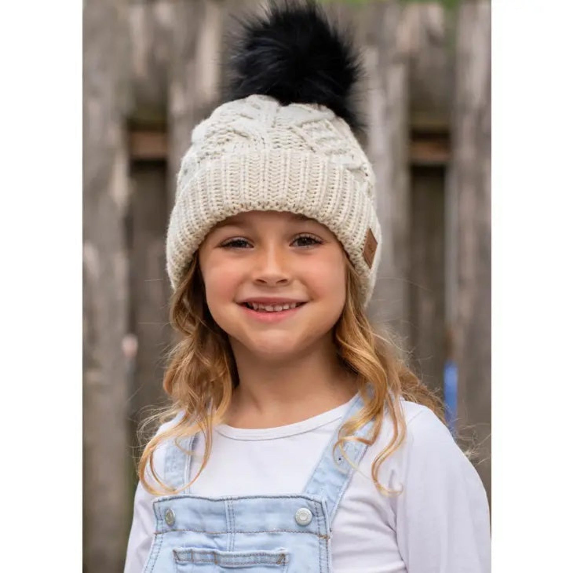 Kids Ivory Cable Knit Pom Pom Hat - Little Gift Nook