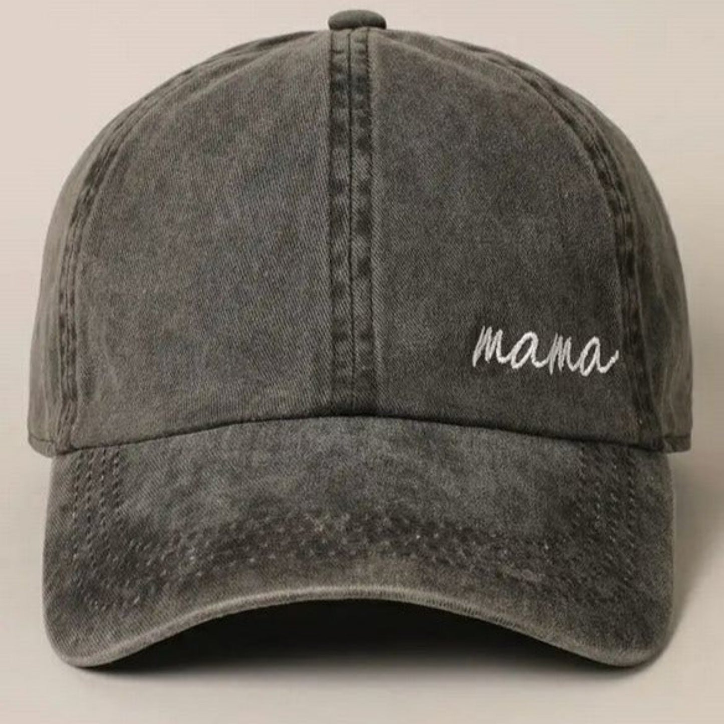 Mama Lettering Embroidery Baseball Cap Hat in distressed black.- Little Gift Nook