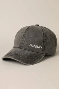 Mama Lettering Embroidery Baseball Cap Hat in black, side view.