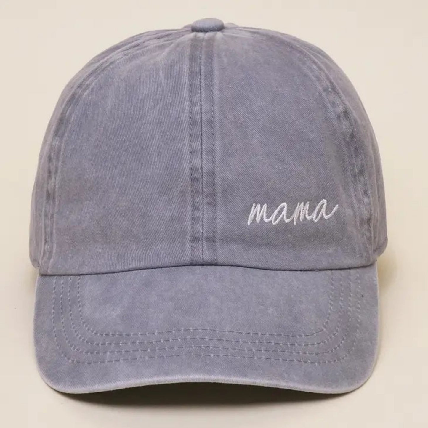 Mama Lettering Embroidery Baseball Cap Hat in gray. Front view. mama embroidered in white at side front.- Little Gift Nook