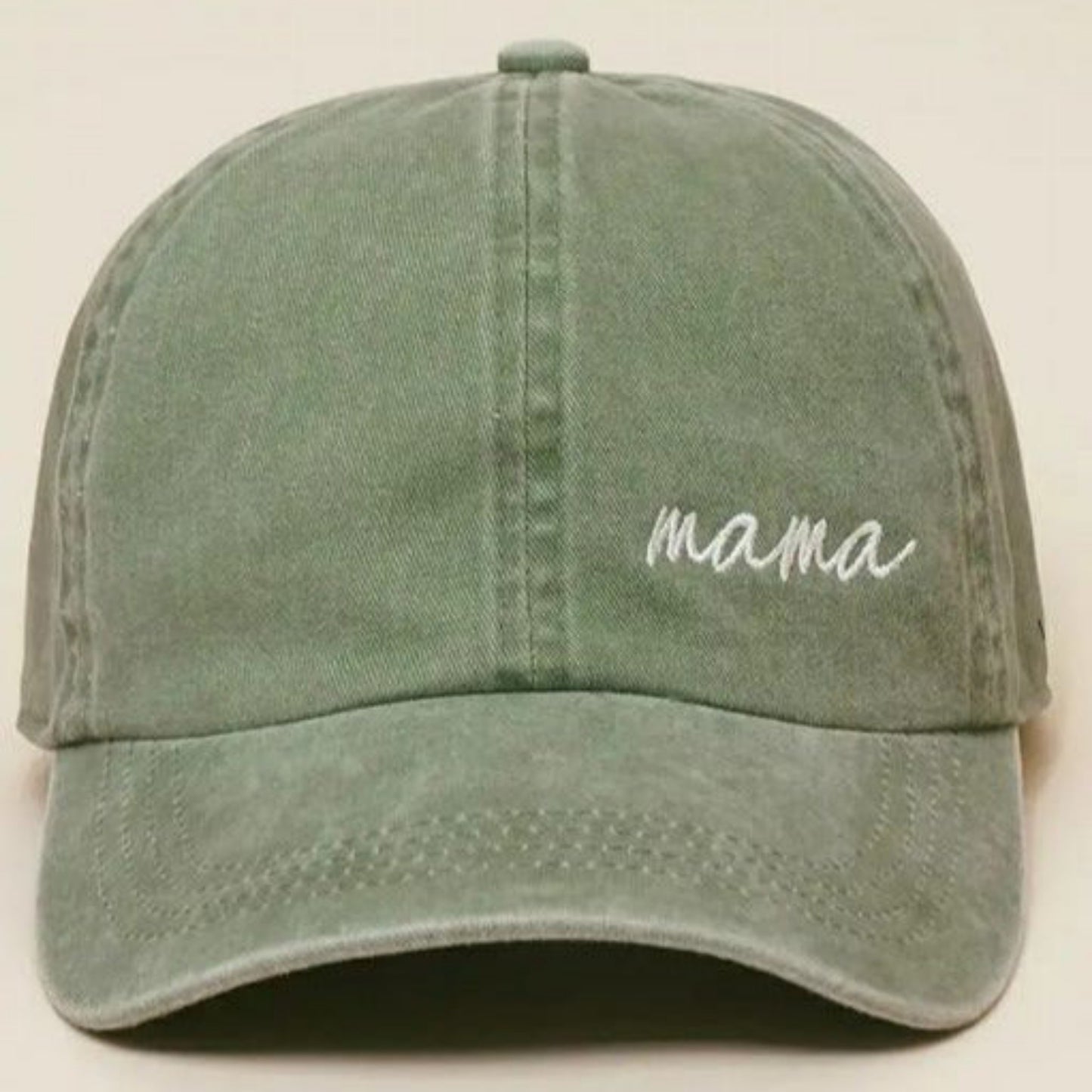 Mama Lettering Embroidery Baseball Cap Hat in green. Mama embroidered in white on front side. - Little Gift Nook