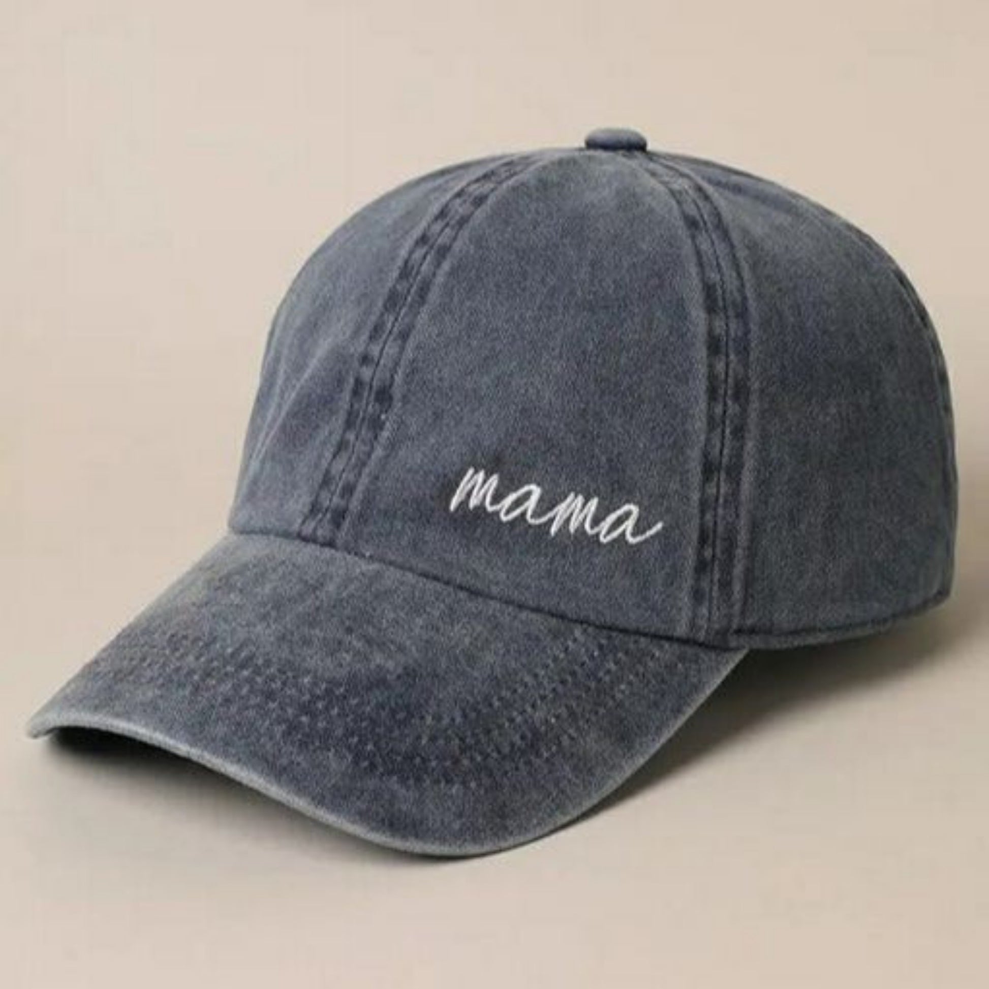 Mama Lettering Embroidery Baseball Cap Hat in navy side view.- Little Gift Nook