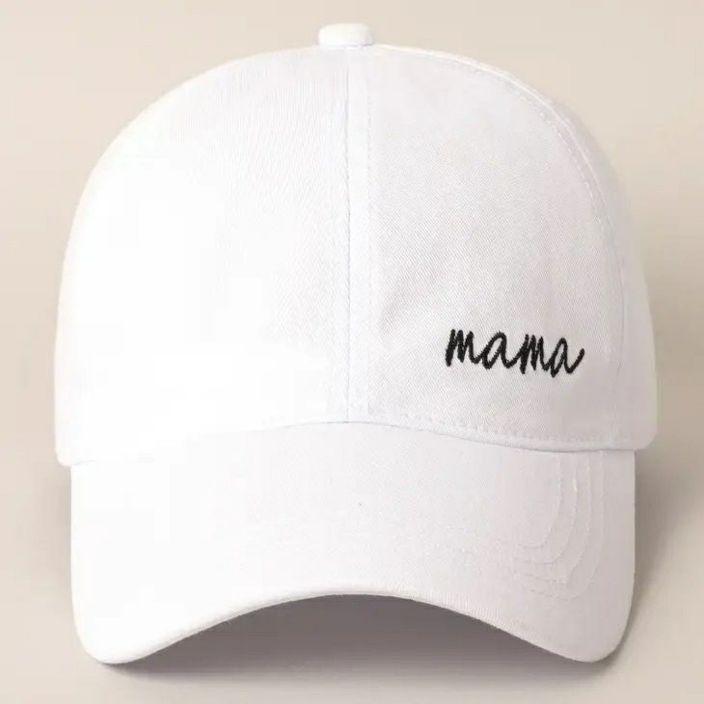 Mama Lettering Embroidery Baseball Cap Hat in white with black embroidered mama on front. - Little Gift Nook