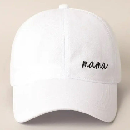 Mama Lettering Embroidery Baseball Cap Hat in white with black embroidered mama on front. - Little Gift Nook