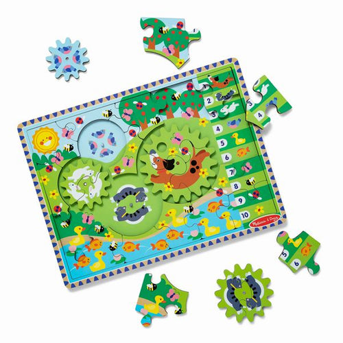 Melissa & Doug Animal Chase I-Spy Wooden Gear Puzzle.