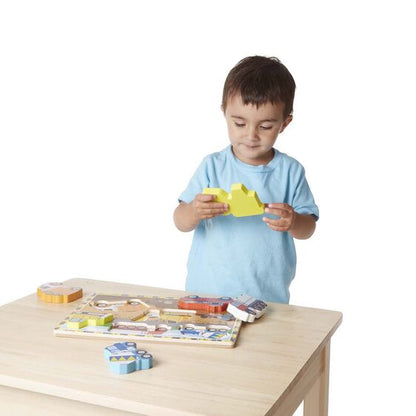Melissa & Doug Construction Chunky Puzzle. Little Boy putting together chunky vehicle puzzle. 6 pieces. - Little Gift Nook