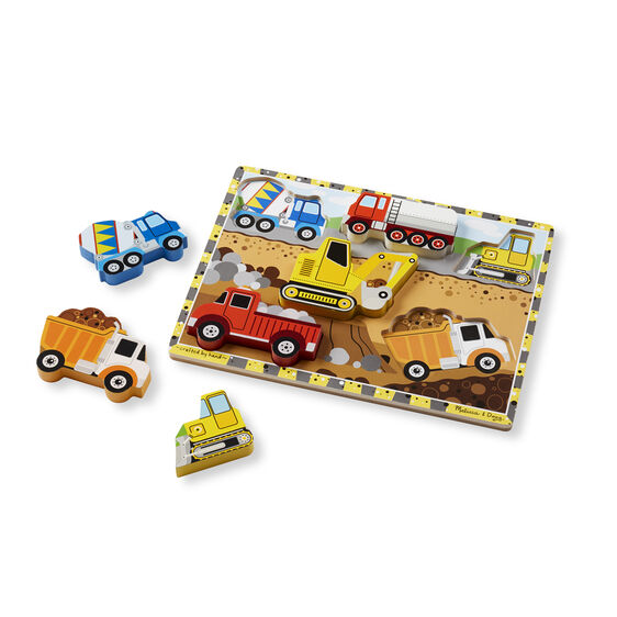 Melissa & Doug Construction Chunky Puzzle. 6 piece wooden puzzle with different construction vehicles.- Little Gift Nook