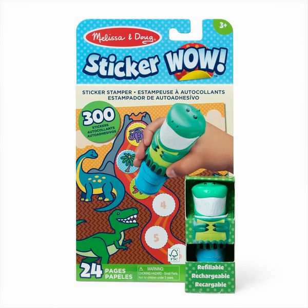 Melissa & Doug Sticker WOW Dinosaur Activity Pad. 300 stickers, 24 page activity book, and dino theme sticker stamper that is refillable.  - Little Gift Nook