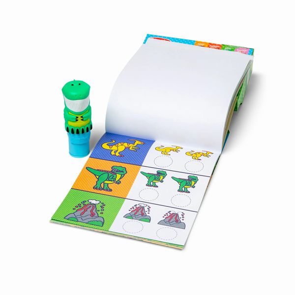 Melissa & Doug Sticker WOW Dinosaur Activity Pad set. Includes dino theme sticker stamper and 24 page activity pad. - Little Gift Nook