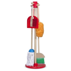 Melissa & Doug Dust, Sweep, and Mop Kids size playset. Comes with stand.