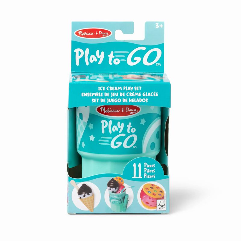 Melissa & Doug Play to Go Ice Cream Play Set in box. 11 pieces that all fit inside container with lid. - Little Gift Nook