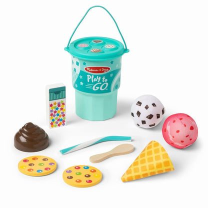Melissa & Doug Play to Go Ice Cream Play Set with pretend play food ice cream and treats.- Little Gift Nook