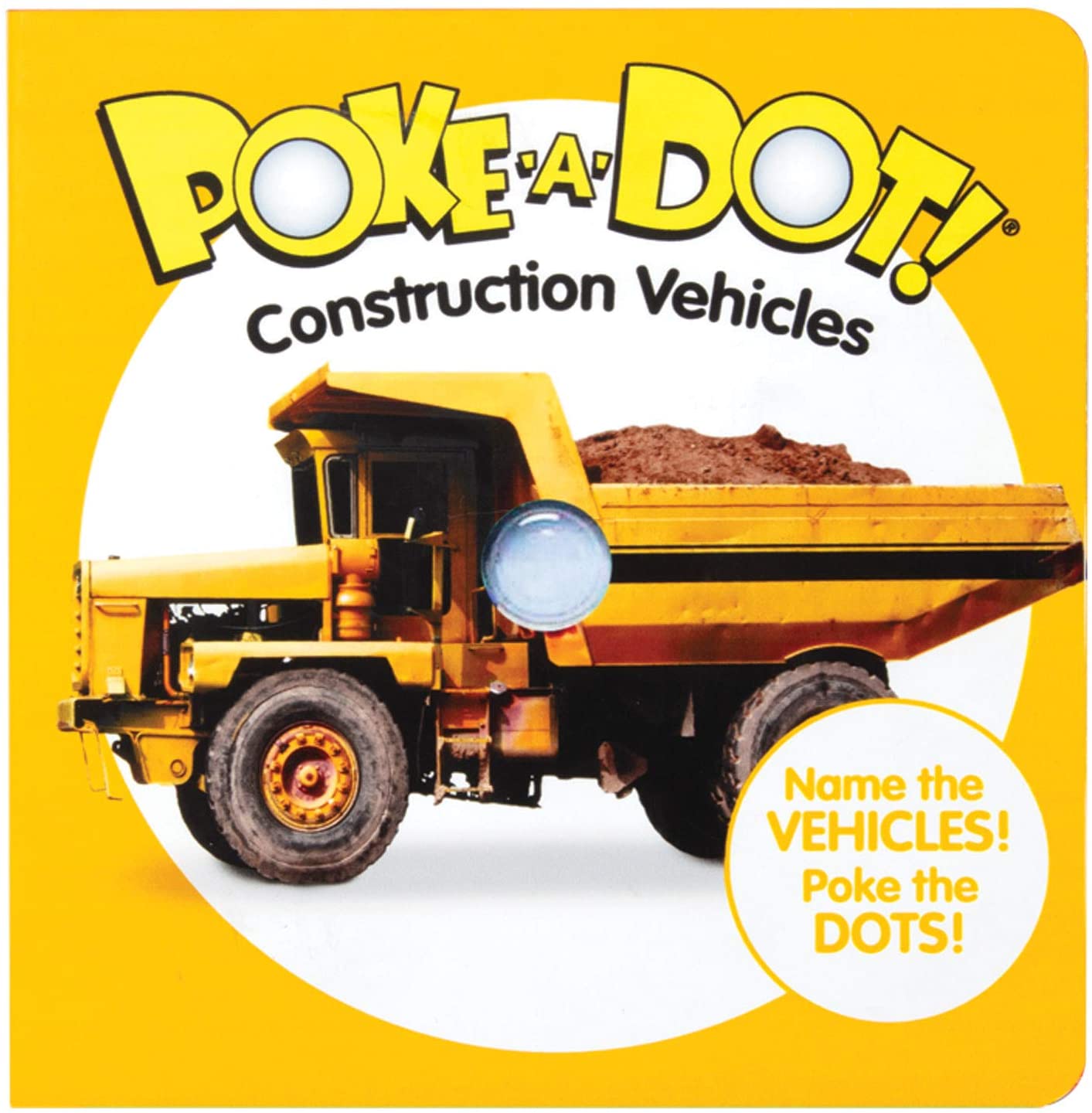 Melissa & Doug Poke a Dot Construction Vehicles Board Book. Sensory bubble button book. Push on one side, turn page and push back and hear the sounds. - Little Gift Nook