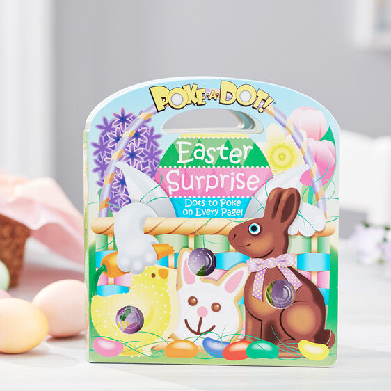 Melissa & Doug Poke a Dot Easter Surprise Book. Board Book with rounded handed at top. Has plastic bubble poppers on cover and each page that provide coordination and stimulation for babies and toddlers. - Little Gift Nook