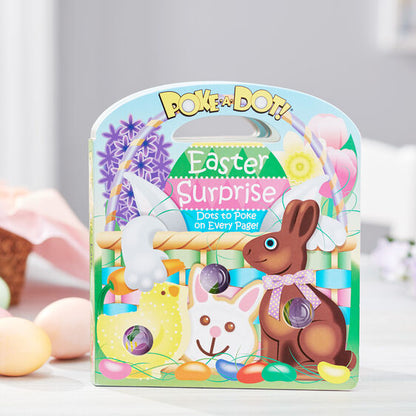 Melissa & Doug Poke a Dot Easter Surprise Book. Board Book with rounded handed at top. Has plastic bubble poppers on cover and each page that provide coordination and stimulation for babies and toddlers. - Little Gift Nook