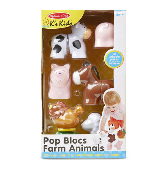 Melissa & Doug Farm Pop Blocs Animals. 5 mix and match plastic animals. 6 months and up. - Little Gift Nook