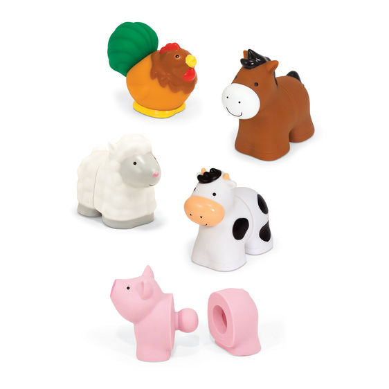Melissa & Doug Farm Pop Blocs Animals. 5 plastic farm animals that have two halves. Fit together like a puzzle. Baby toddler toy. - Little Gift Nook
