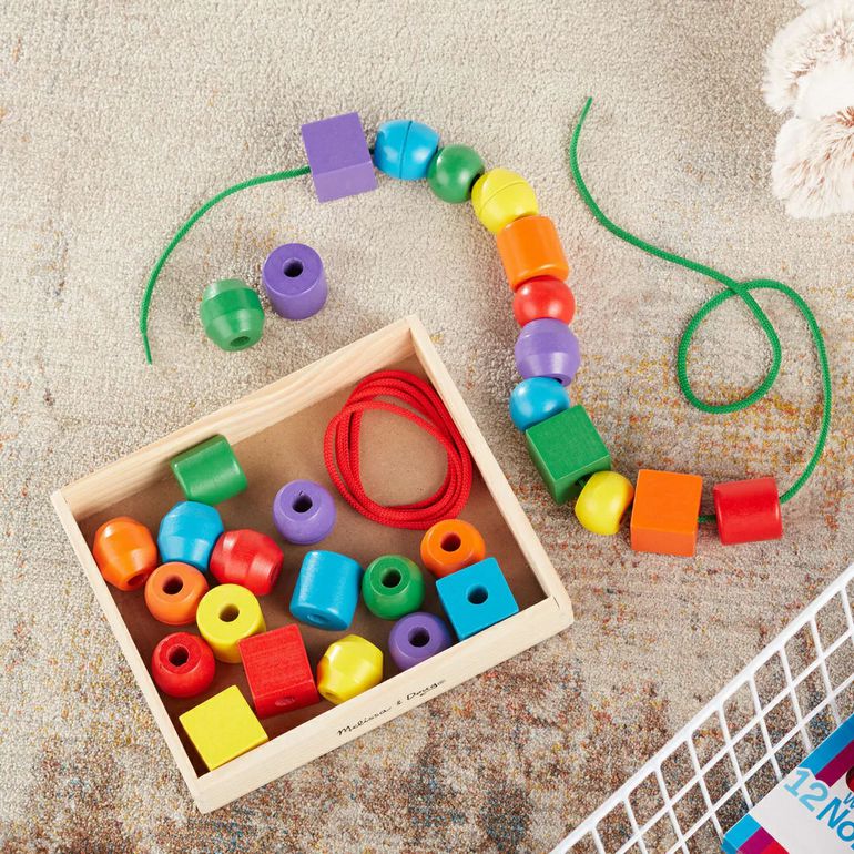 Melissa & Doug Primary Lacing Beads. Wooden chunky beads easy for toddlers and lacing strings. - Little Gift Nook