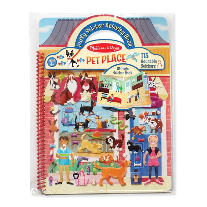 Melissa &amp; Doug Puffy Pet Place Reusable Sticker Activity Book. Spiral booklet style with 115 puffy stickers and 10 page book. Little Gift Nook.