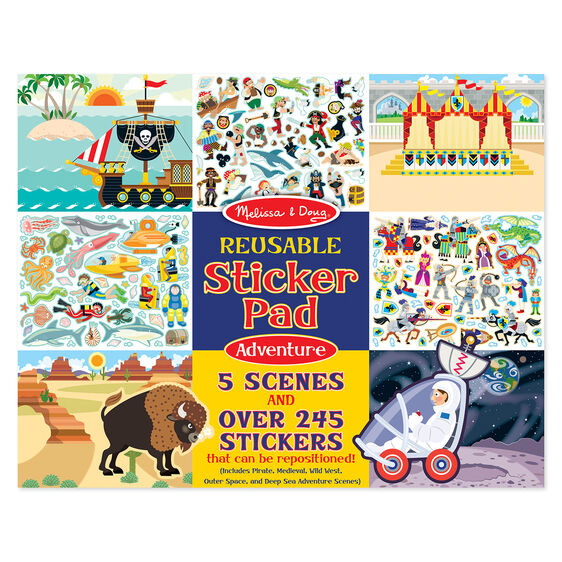 Melissa & Doug Reusable Sticker Pad Adventure. Includes 5 scene sheets and 245 stickers. - Little Gift Nook