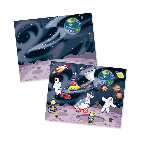 Melissa & Doug Reusable Sticker Pad Adventure. Space page with space stickers. - Little Gift Nook