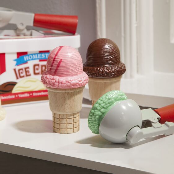 Melissa & Doug Scoop & Stack Ice Cream Cone Playset. Scoop the 4 different flavor scoops onto 2 wooden cones! - Little Gift Nook
