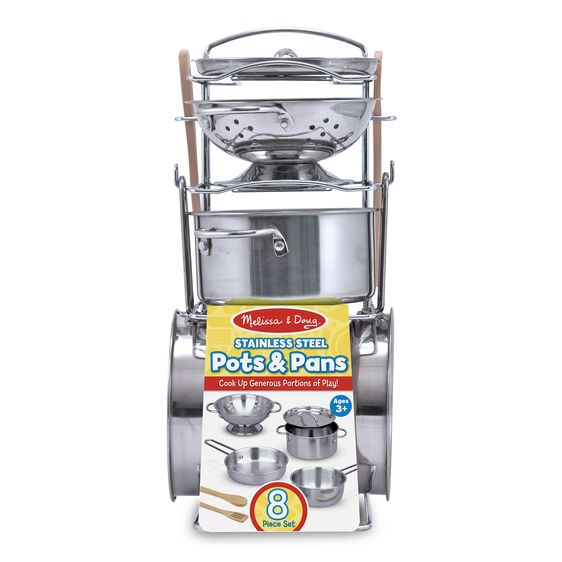 Melissa & Doug Let's Play House! Stainless Steel Pots & Pans. In package. Ages 3 and up. - Little Gift Nook