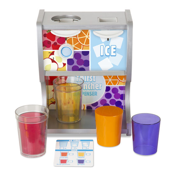 Melissa & Doug Thirst Quencher Dispenser. Wooden dispenser with plastic accessories: cups, juices, ice cubes, and menu.- Little Gift Nook