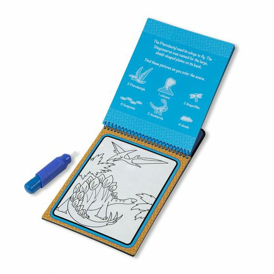 Melissa & Doug Water Wow Dinosaurs activity pad. Inside activity pad with color reveal sheets and water pen. - Little Gift Nook