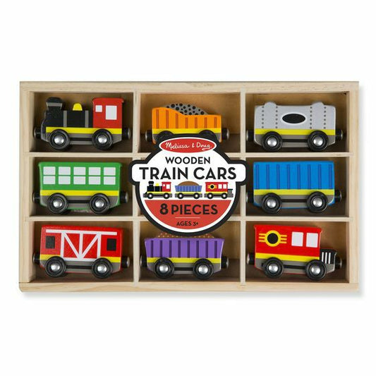 Melissa & Doug Wooden Train Cars 8 pieces. Magnetically connect to each other. - Little Gift Nook