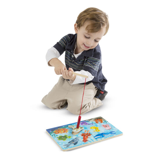Melissa & Doug Magnetic Fishing Puzzle. Wooden puzzle with magnetic pole to catch the fish pieces. - Little Gift Nook