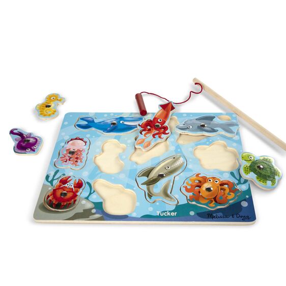 Melissa & Doug Magnetic Fishing Puzzle. Wooden puzzle. Magnetic fish catching puzzle game. - Little Gift Nook