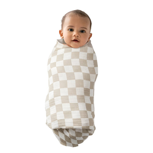 Muslin Swaddle Blanket Tan White