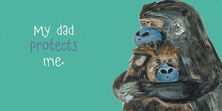 My Dad Loves Me! Board Book. Inside book shows different ways dad loves me. Shows gorilla and baby. Father's Day Gift. New Father Gift for baby shower.- Little Gift Nook
