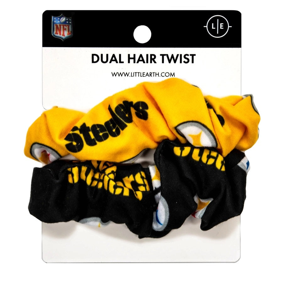 NFL Pittsburgh Steelers Dual Scrunchies 2pk. One Yellow with black logo and one black with yellow logo.- Little Gift Nook
