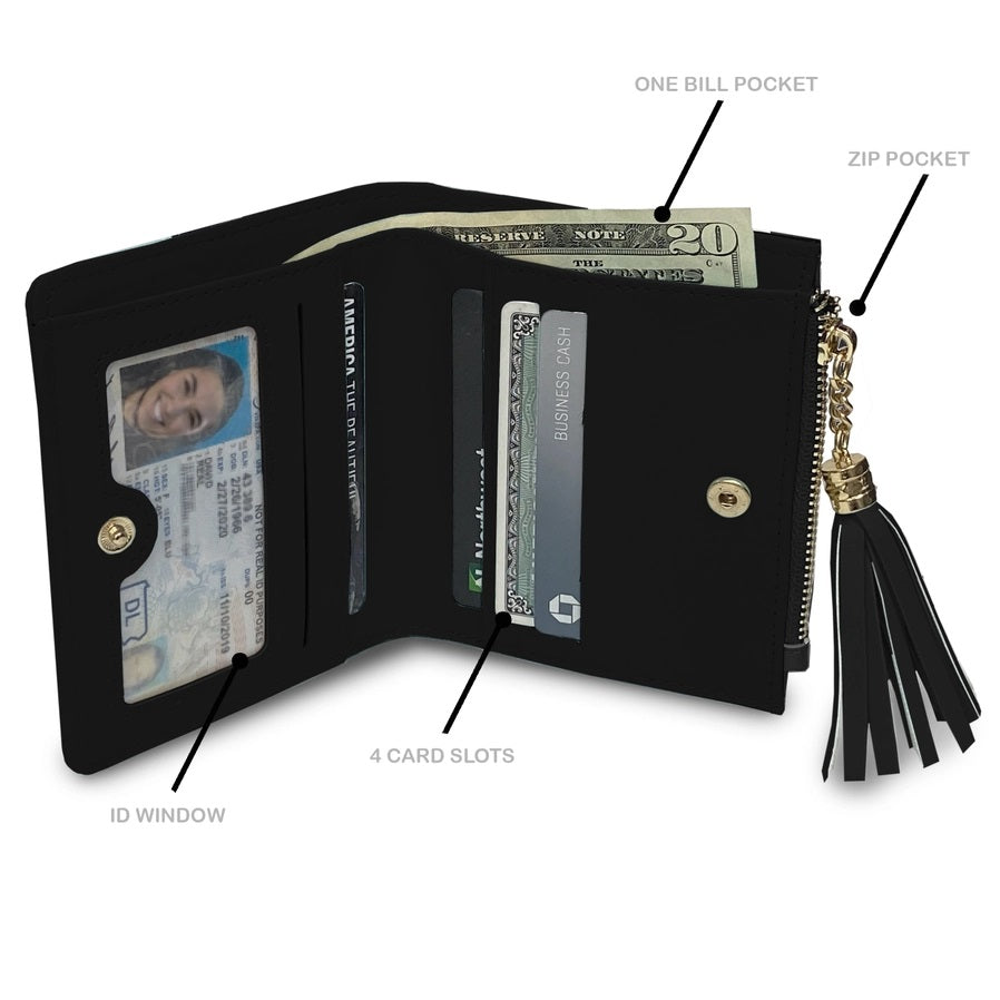 NFL Pittsburgh Steelers Mini Organizer Wallet. Open View of pockets and id window.- Little Gift Nook