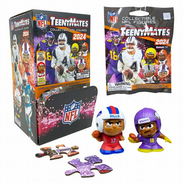 NFL Teeny Mates 2024 Mystery Collectible bags. 2 random figures in each bag along with 2 puzzle pieces. Collect all 32 and 6 rare. - Little Gift Nook