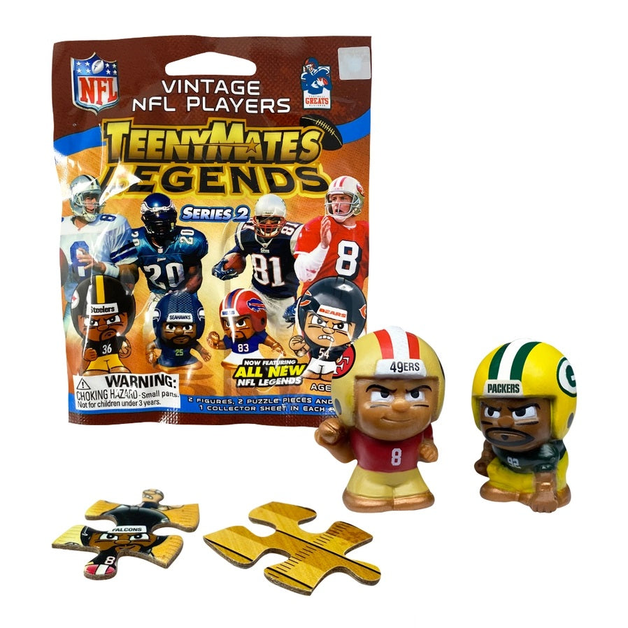 NFL Teenymates Legends Mystery Bag 2024- Series 2 (2024).  Each package contains 2 mini figures from any NFL team along with 2 puzzles pieces.- Little Gift Nook