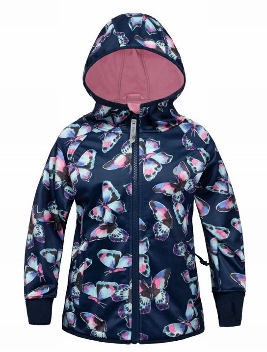 Girl's Waterproof Raincoat. All-Weather Hooded Waterproof Raincoat Navy Butterfly Rain Jacket.