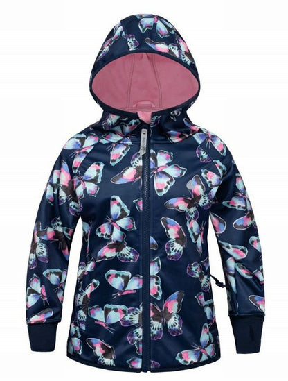Girl's Waterproof Raincoat. All-Weather Hooded Waterproof Raincoat Navy Butterfly Rain Jacket.