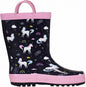 Kids Waterproof Navy Pink Unicorn Rain Boots with handles. - Little Gift Nook