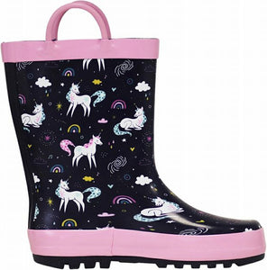 Kids Waterproof Navy Pink Unicorn Rain Boots Little Gift Nook