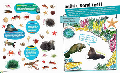 Peel & Discover Oceans Sticker Activity Book. Build a Coral Reef! Page of stickers and facts and page to color and create.- Little Gift Nook