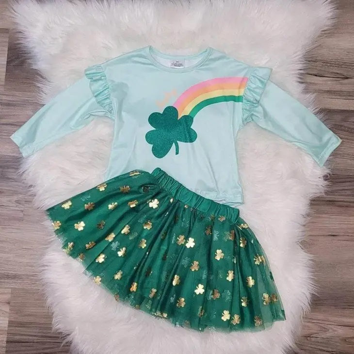 Over the Rainbow Gold Clover Girl's Skirt Set