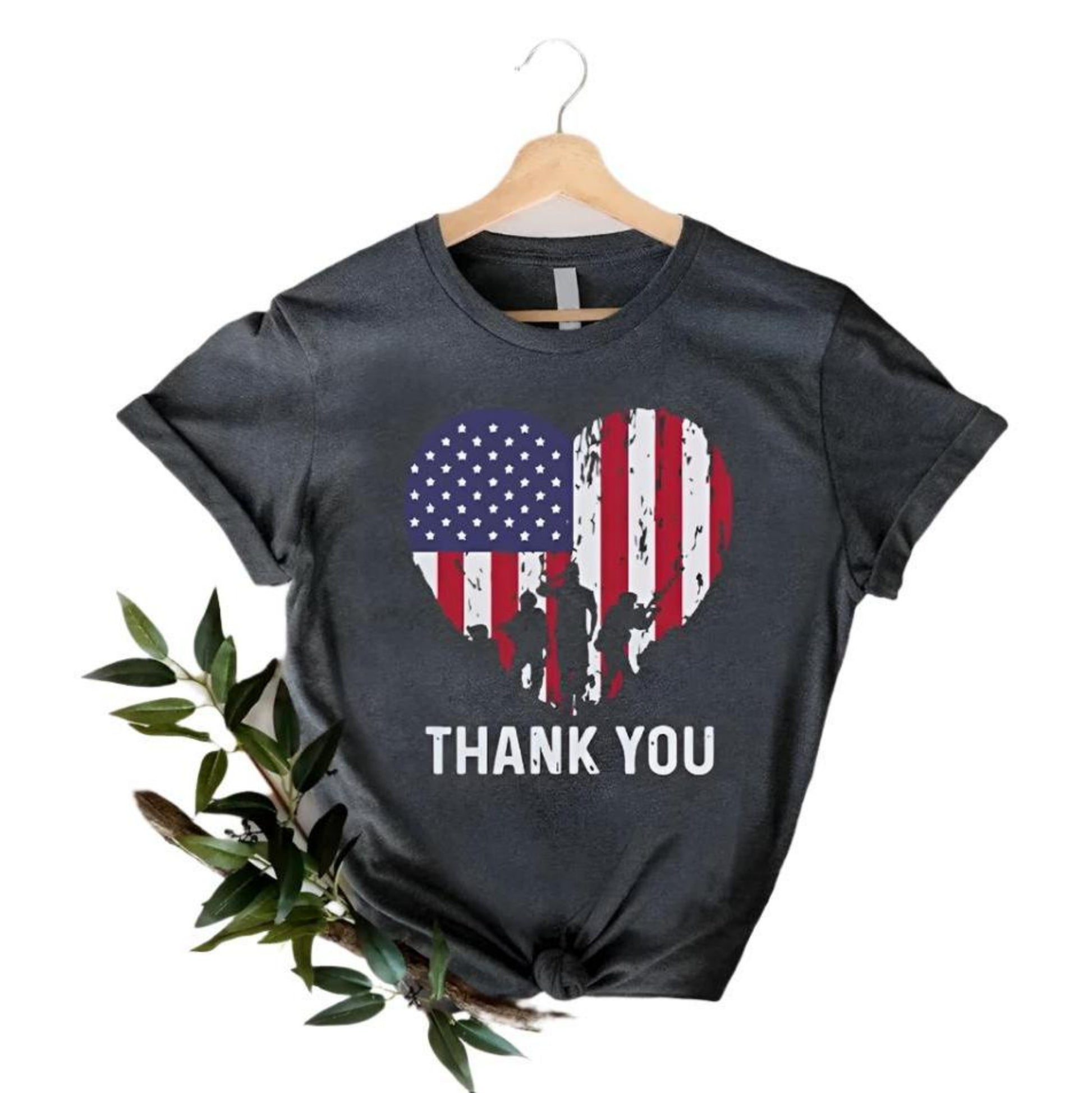Patriotic Heart Thank you Veterans Flag Tshirt - Little Gift Nook