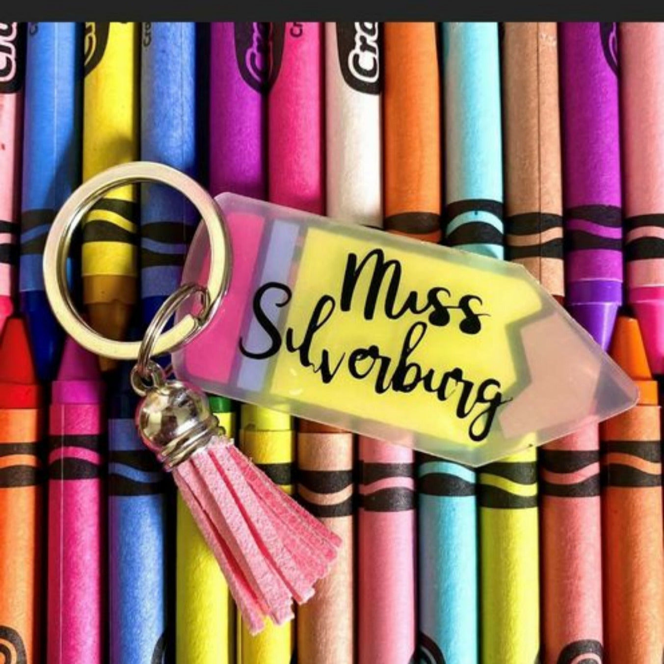 Personalized Pencil Teacher Keychain shaped like pencil with name on both sides. measures 2.5" - Little Gift Nook