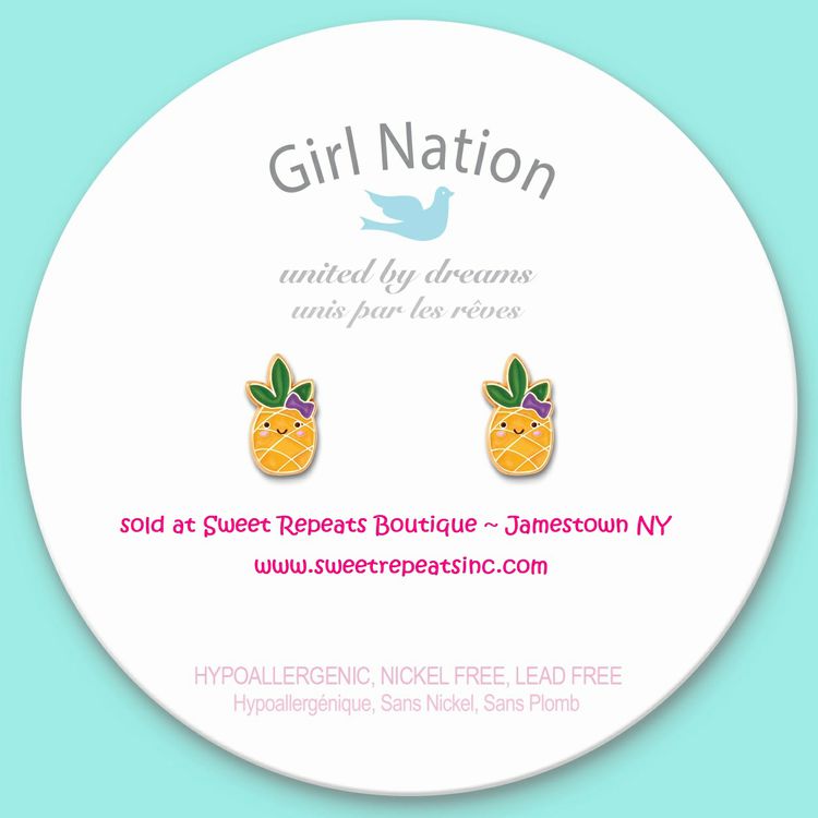 Lookin' Pine Pineapple Lead Free Pierced Earrings on cars.  Surgical steel backs. - Little Gift Nook