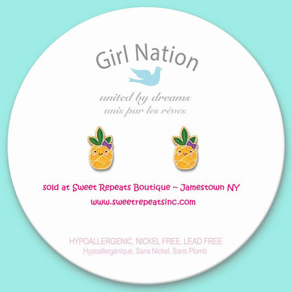 Lookin' Pine Pineapple Lead Free Pierced Earrings on cars.  Surgical steel backs. - Little Gift Nook